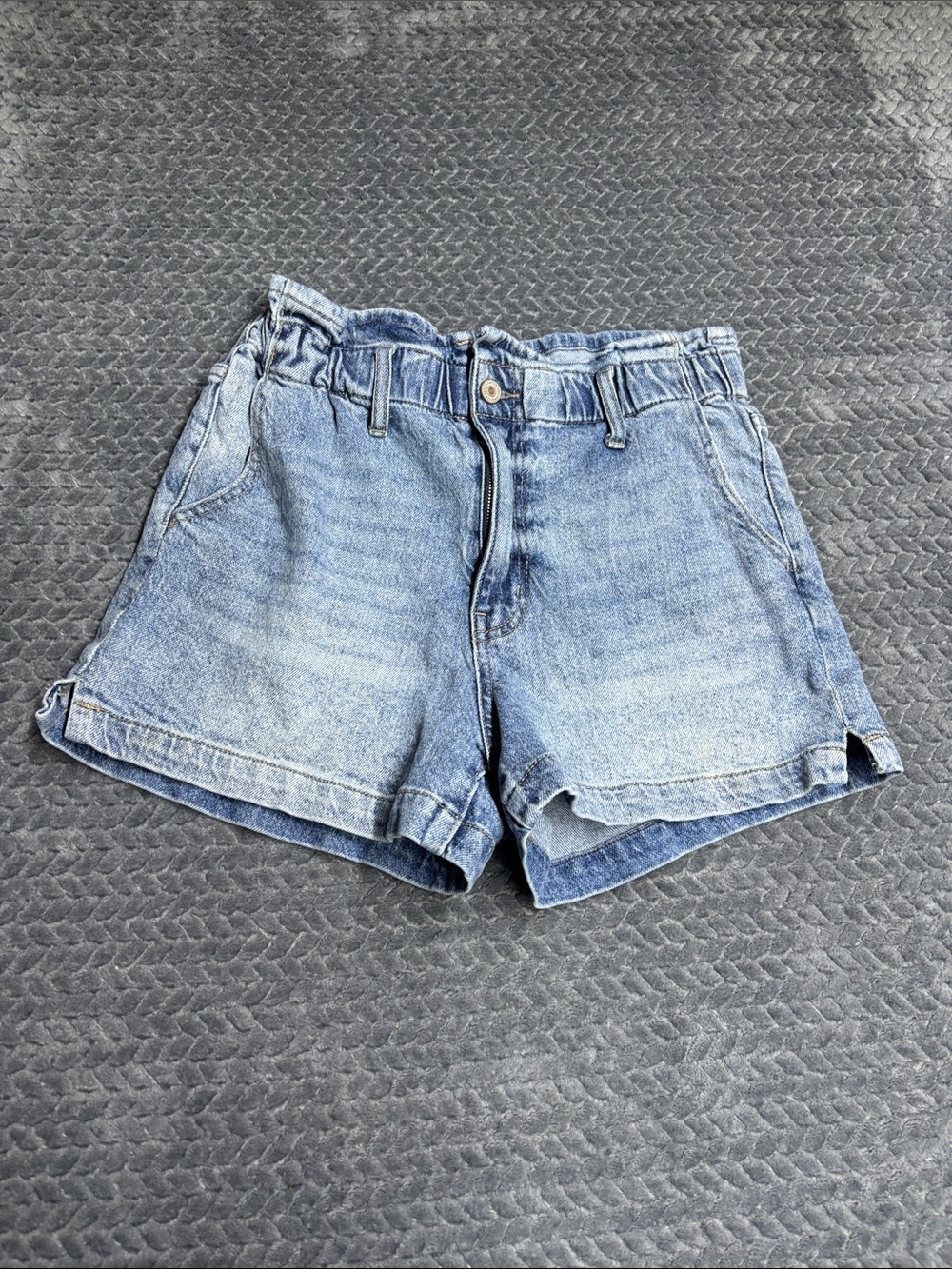 KanCan Light Wash Denim Paperbag Waist Shorts